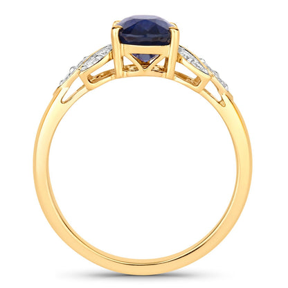 2.12 Cttw Oval Ceylon Blue Sapphire Diamond 18K Yellow Gold Butterfly Ring