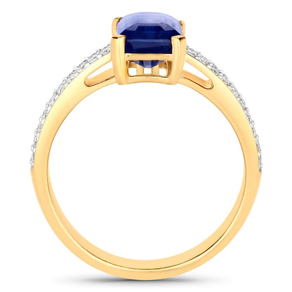 3.14 Ct Octagon Ceylon Blue Sapphire and White Diamond Prong 18K Yellow Gold Pave Bridge Ring