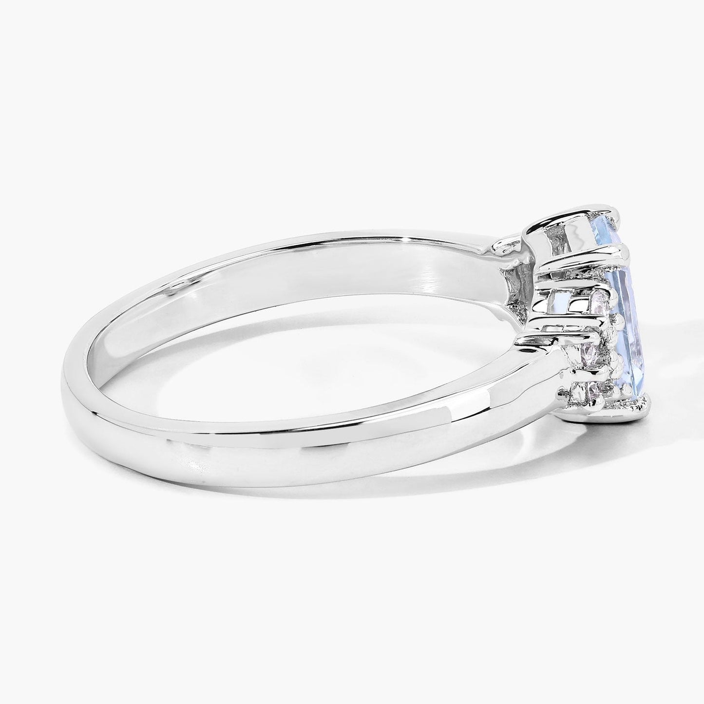 0.80 Ct Octagon Blue Aquamarine and Lab Diamond Prong Silver Cocktail Ring