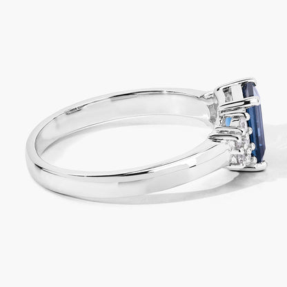 1.07 Ct Octagon London Blue Topaz and Lab Diamond Prong Silver Cocktail Ring