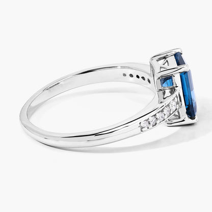 1.60 Ct Octagon London Blue Topaz and Lab Diamond Prong Silver Pave Bridge Ring