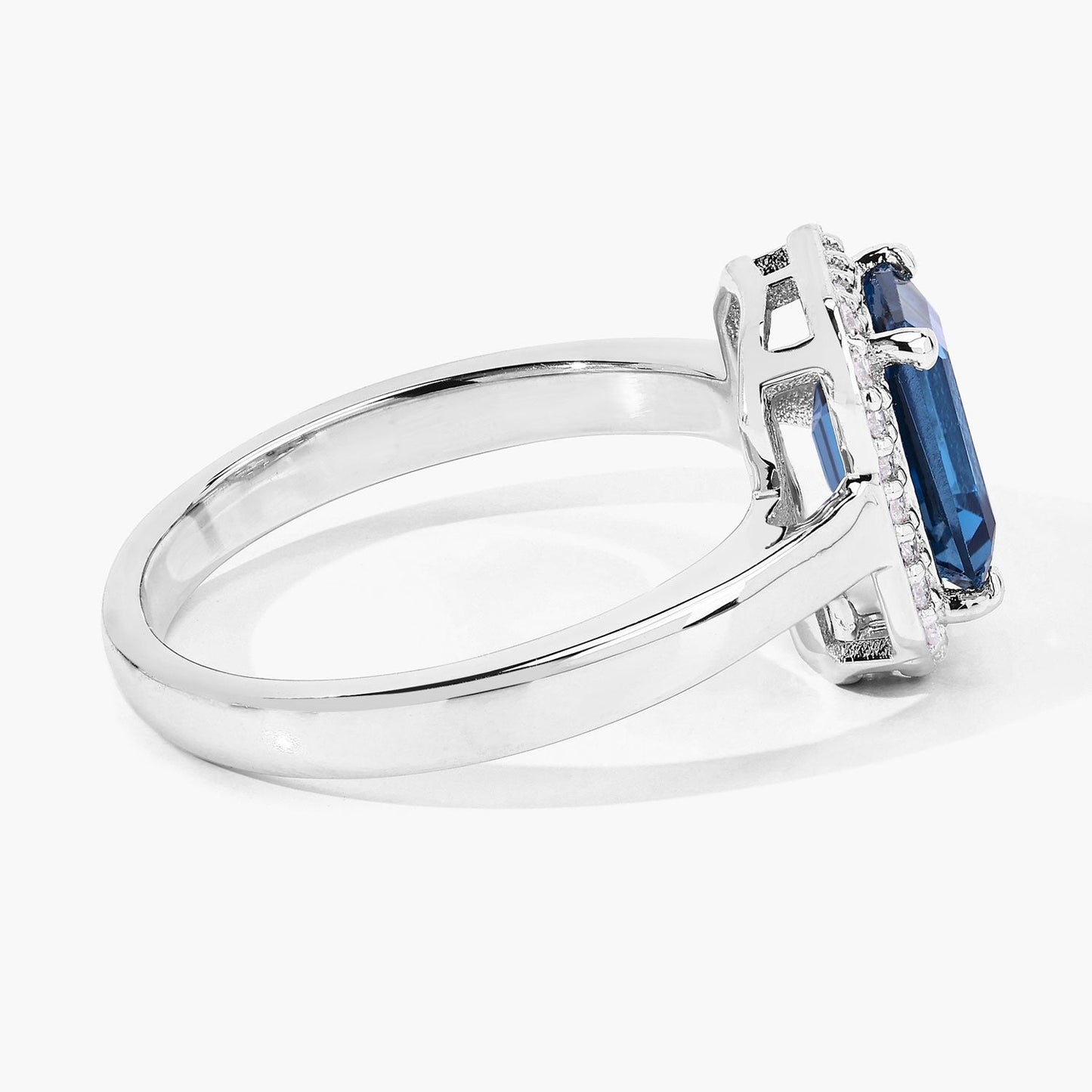 1.60  Ct Octagon London Blue Topaz and Lab Diamond Prong Silver Halo Ring