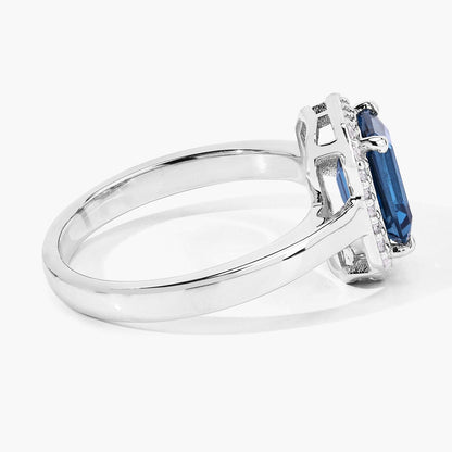 1.60  Ct Octagon London Blue Topaz and Lab Diamond Prong Silver Halo Ring