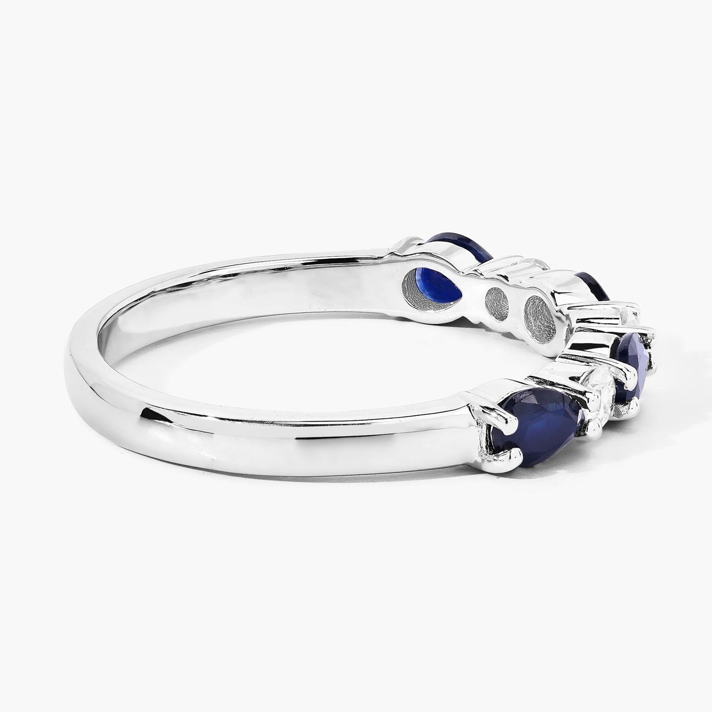 0.80 Ct Pear Blue Sapphire and Lab Diamond Prong Silver Seven Stone Half Eternity Ring