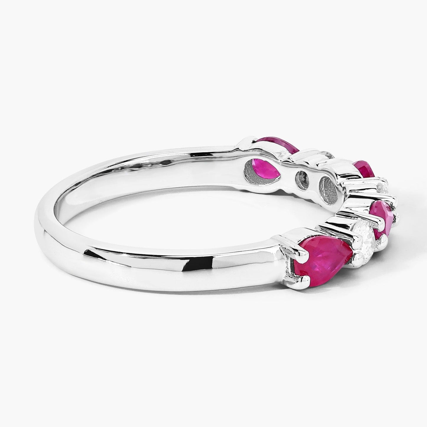 0.80 Ct Pear Pink Mozambique Ruby & Lab Diamond Silver Prong Seven Stone Half Eternity Ring
