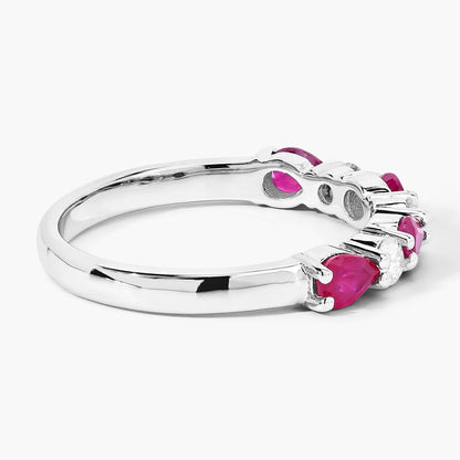 0.80 Ct Pear Pink Mozambique Ruby & Lab Diamond Silver Prong Seven Stone Half Eternity Ring