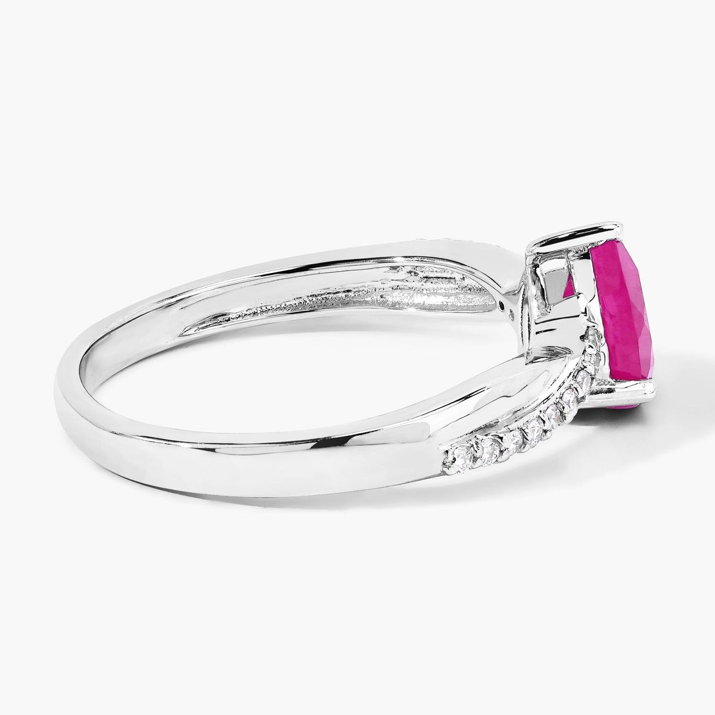 0.80 Ct Pear Pink Ruby & Lab Diamond Prong Silver Pave Crossover Ring