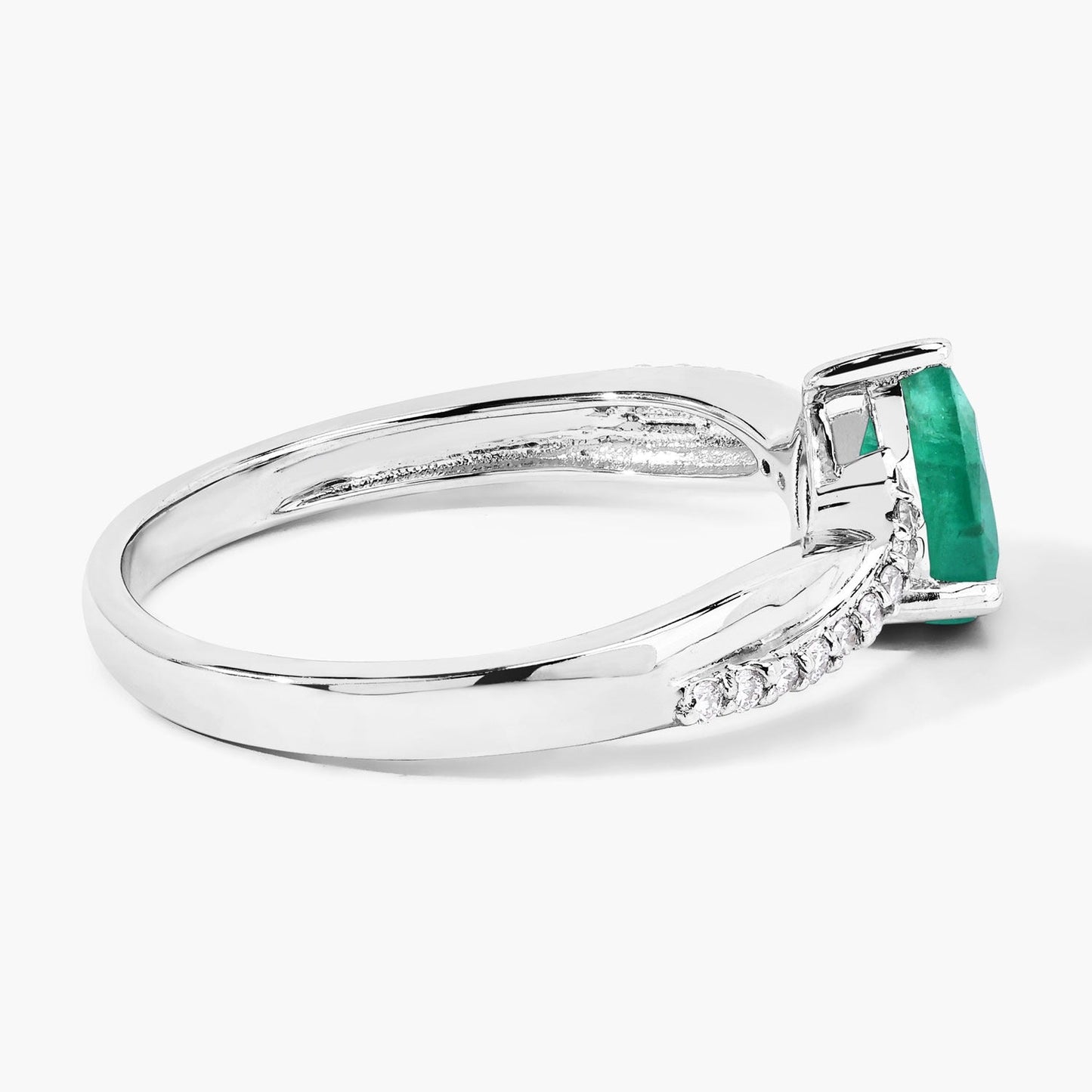 0.65 Ct Pear Green Zambian Emerald & Lab Diamond Prong Silver Pave Crossover Ring