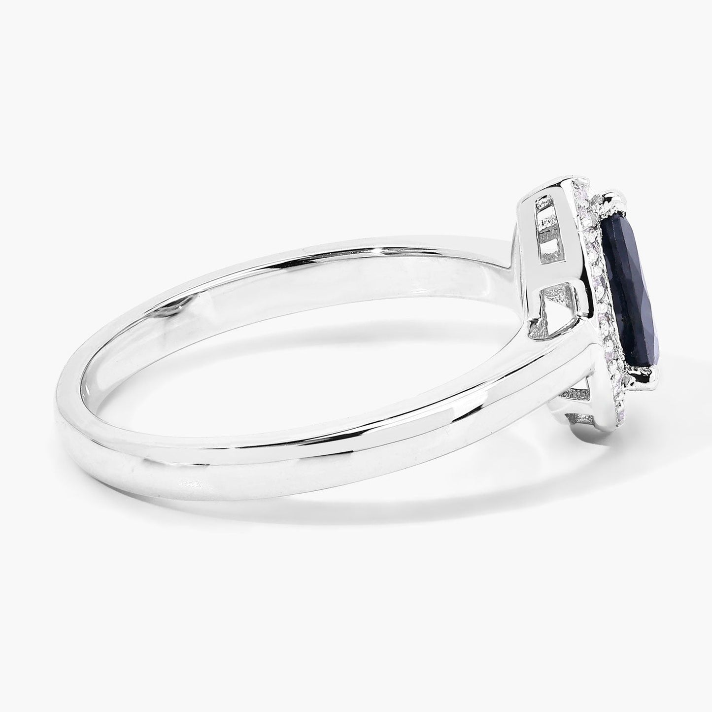 0.80 Ct Pear Blue Sapphire & Lab Diamond Prong Silver Halo Ring
