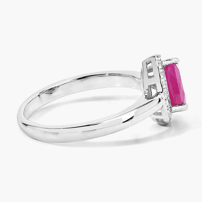 0.80 Ct Pear Pink Ruby & Lab Diamond Prong Sterling Silver Halo Ring