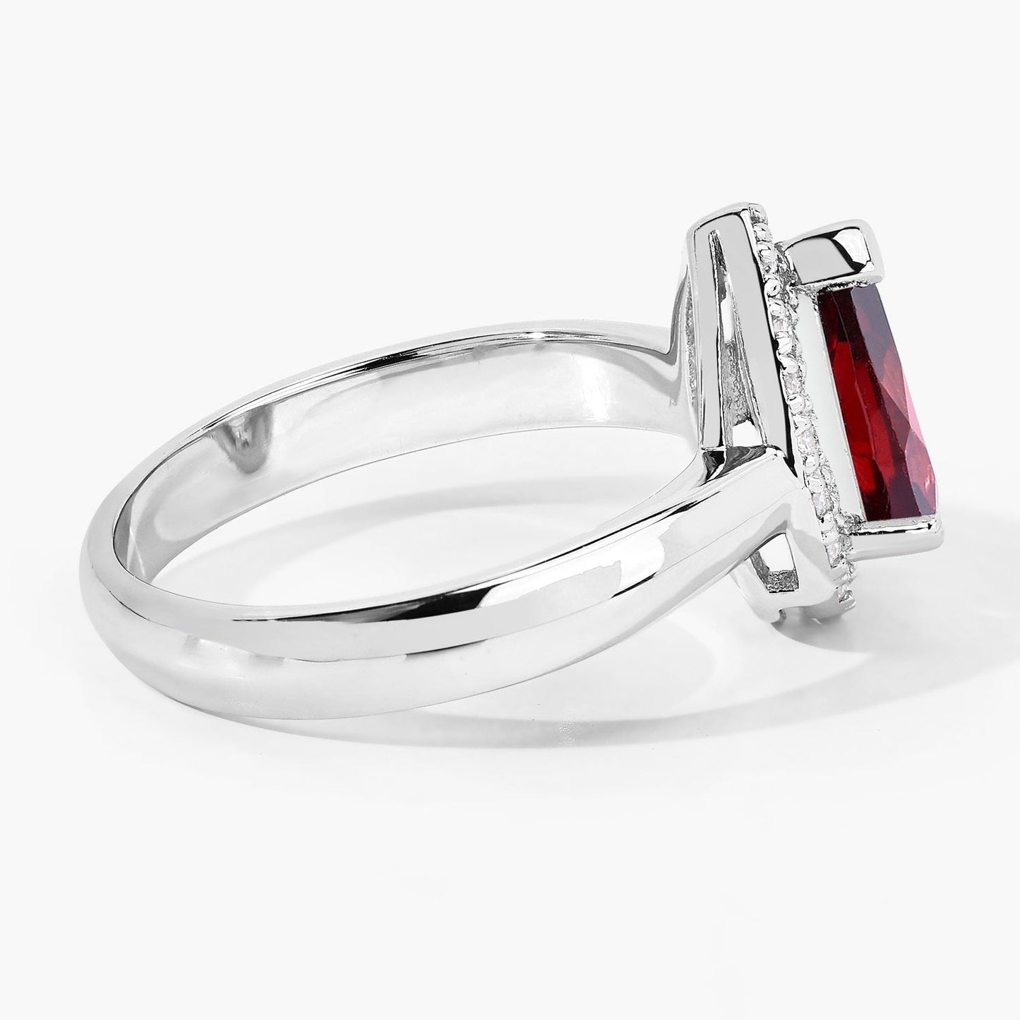 1.30 Ct Pear Red Mozambique Garnet & Lab Diamond Prong Silver Halo Ring