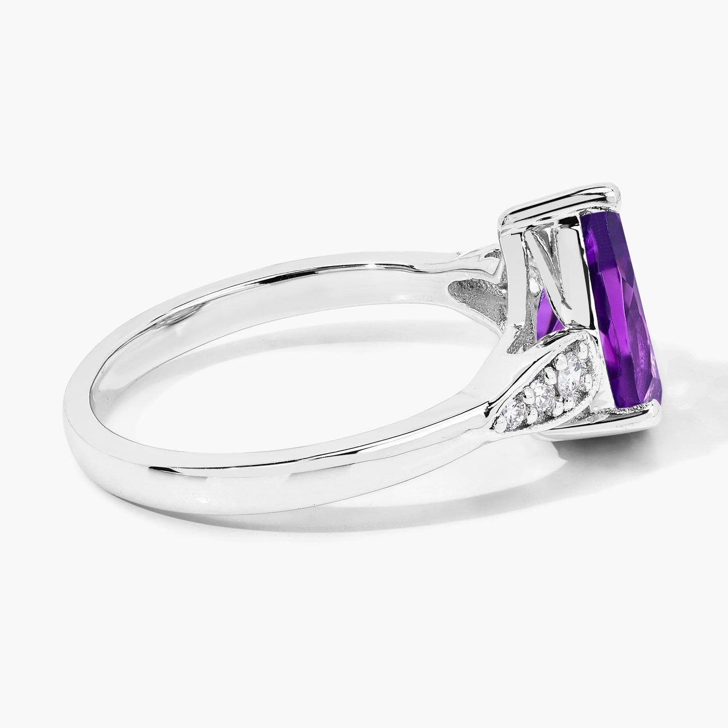 2.10 Ct Pear Purple Amethyst and Lab Diamond Prong Silver Cocktail Ring