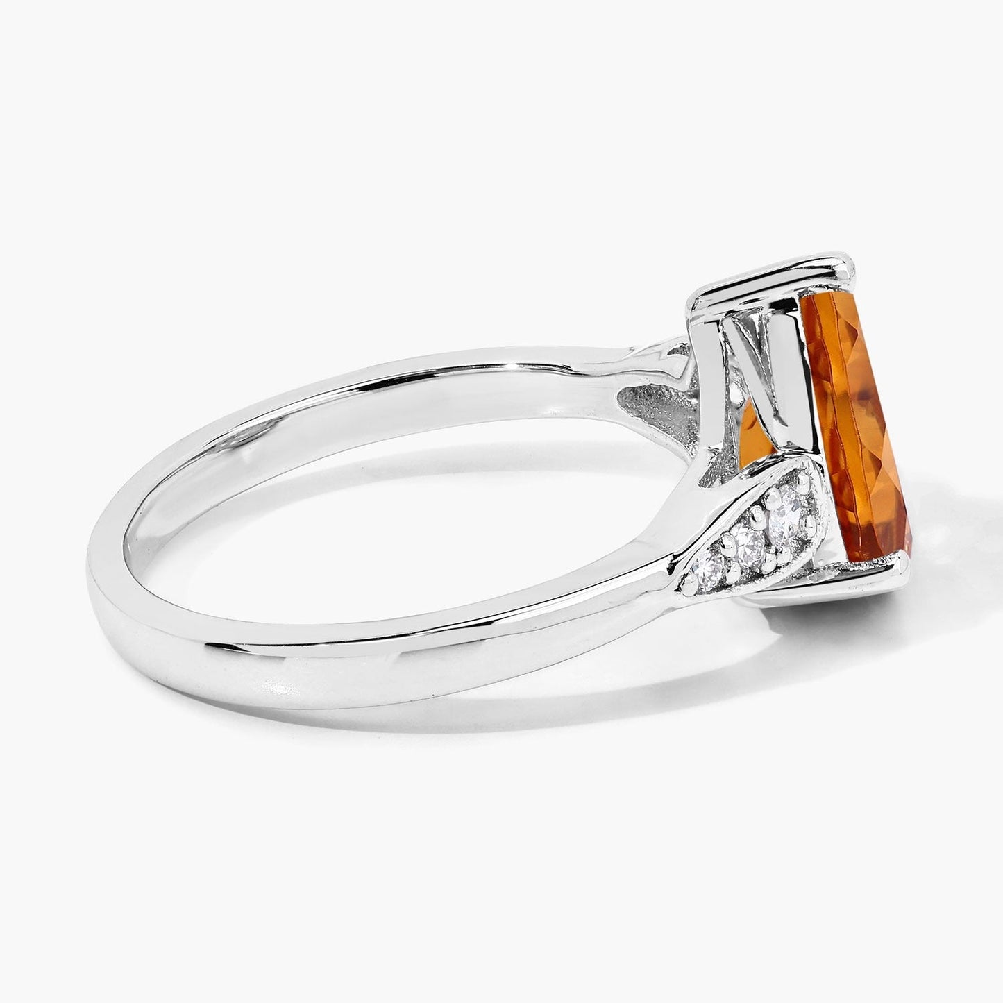 1.50 Ct Pear Yellow Madeira Citrine and Lab Diamond Prong Silver Cocktail Ring