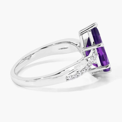 2.50 Ct Pear Purple Amethyst and Lab Diamond Prong Silver Pave Bypass Ring