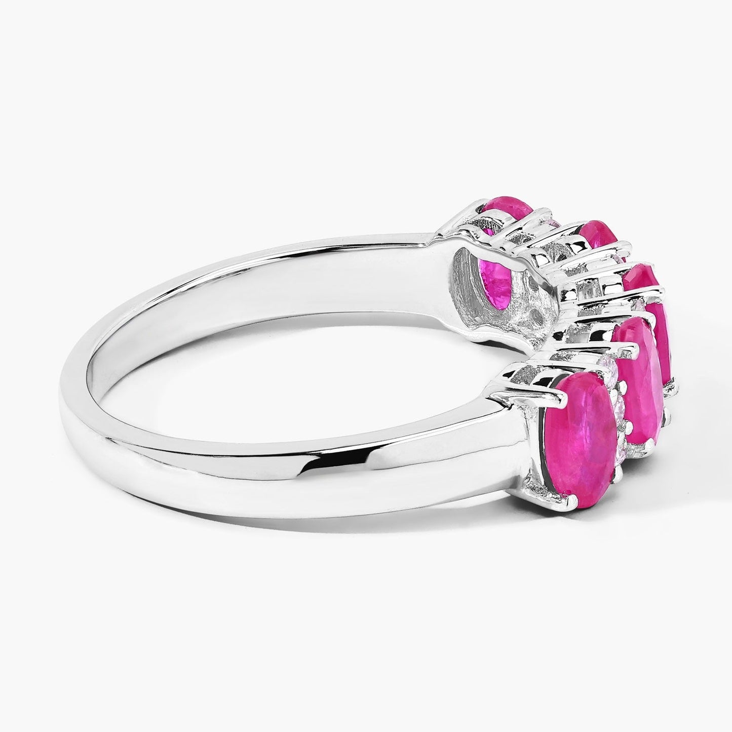 1.10 Ct Oval Pink Ruby & Lab Diamond Prong Silver Half Eternity Band Five Stone Ring