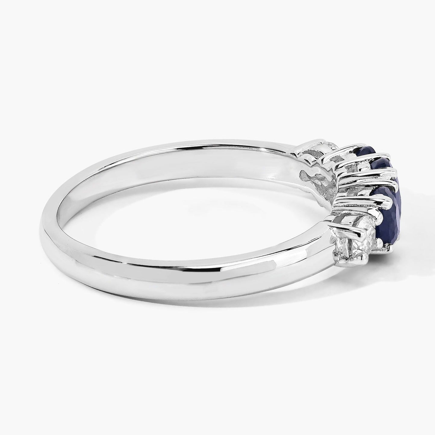 0.69 Ct Oval Blue Sapphire & Lab Diamond Prong Silver Graduated Five Stone Ring
