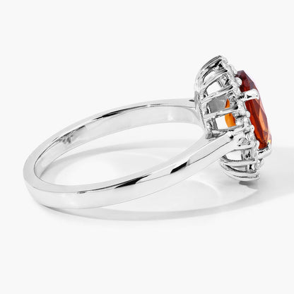 1.70 Ct Oval Yellow Madeira Citrine and Lab Grown Diamond Prong Silver Halo Ring
