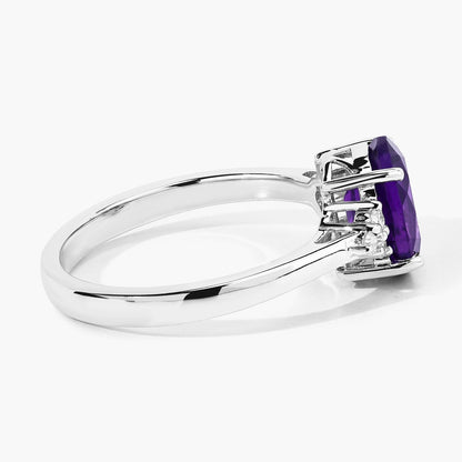 1.60 Ct Oval Purple Amethyst and Lab Diamond Prong Silver Cocktail Ring