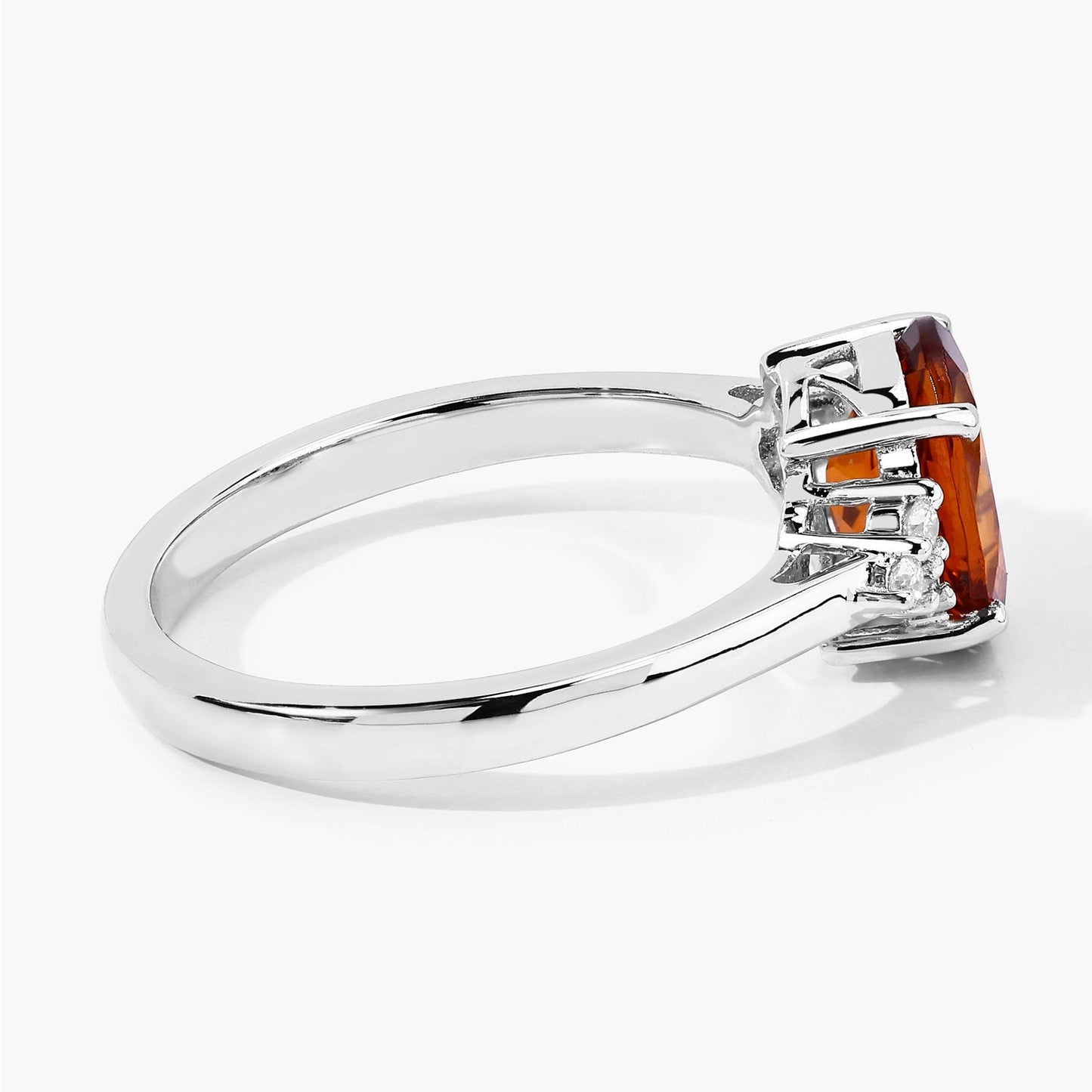 1.70 Ct Oval Yellow Madeira Citrine and Lab Diamond Prong Silver Cocktail Ring