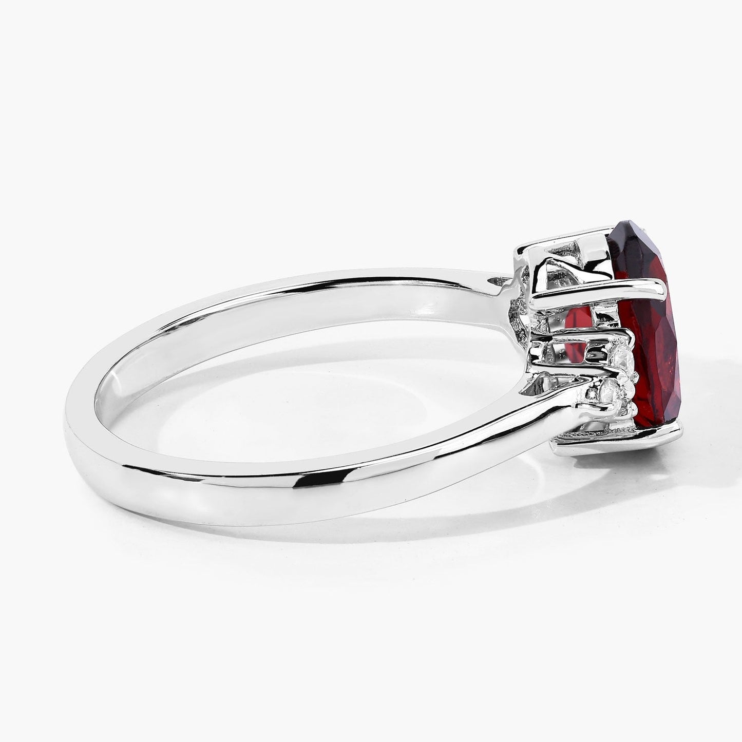 2 Ct Oval Red Mozambique Garnet and Lab Diamond Prong Silver Cocktail Ring