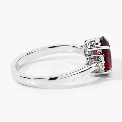 2 Ct Oval Red Mozambique Garnet and Lab Diamond Prong Silver Cocktail Ring