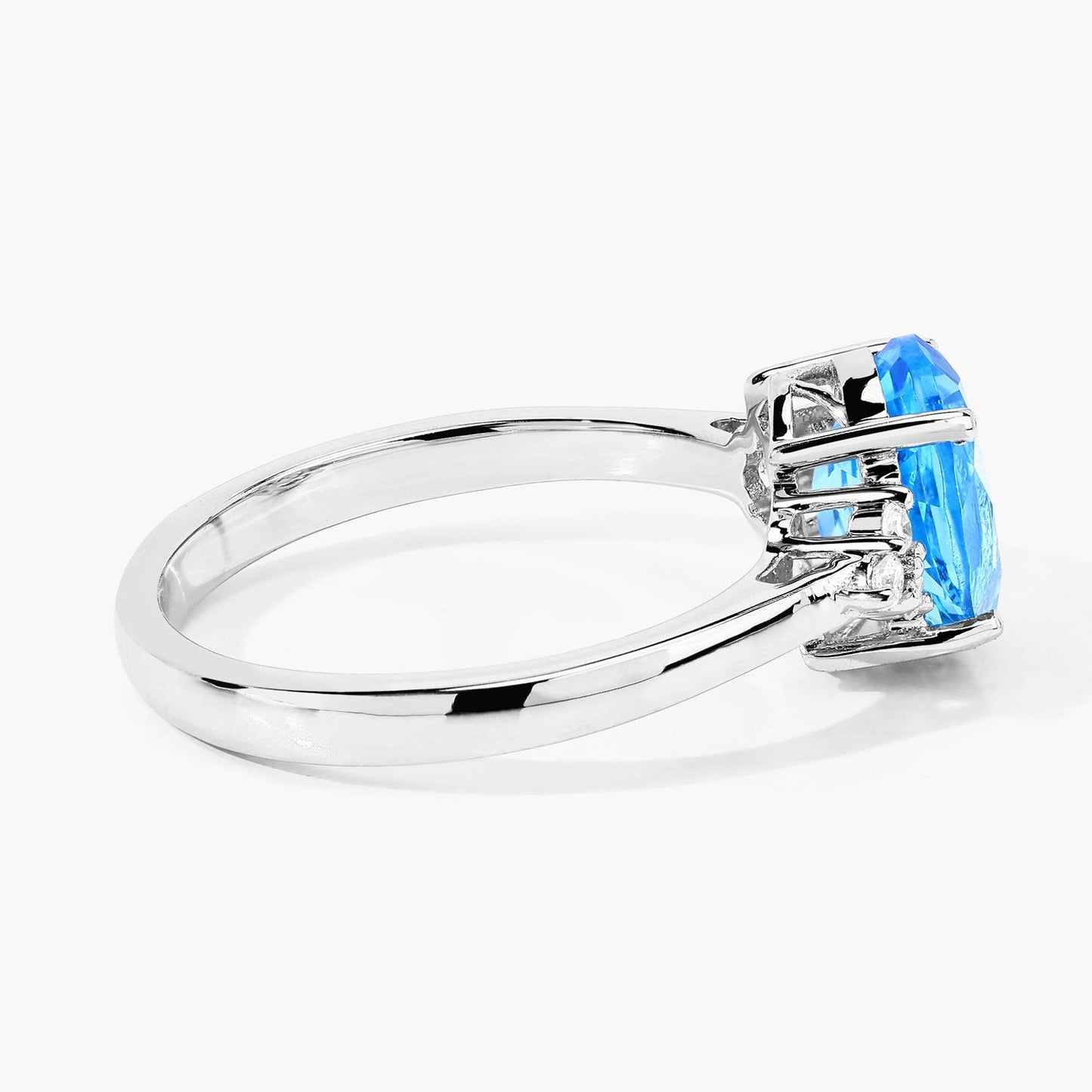 2 Ct Oval Swiss Blue Topaz and Lab Diamond Prong Silver Cocktail Ring