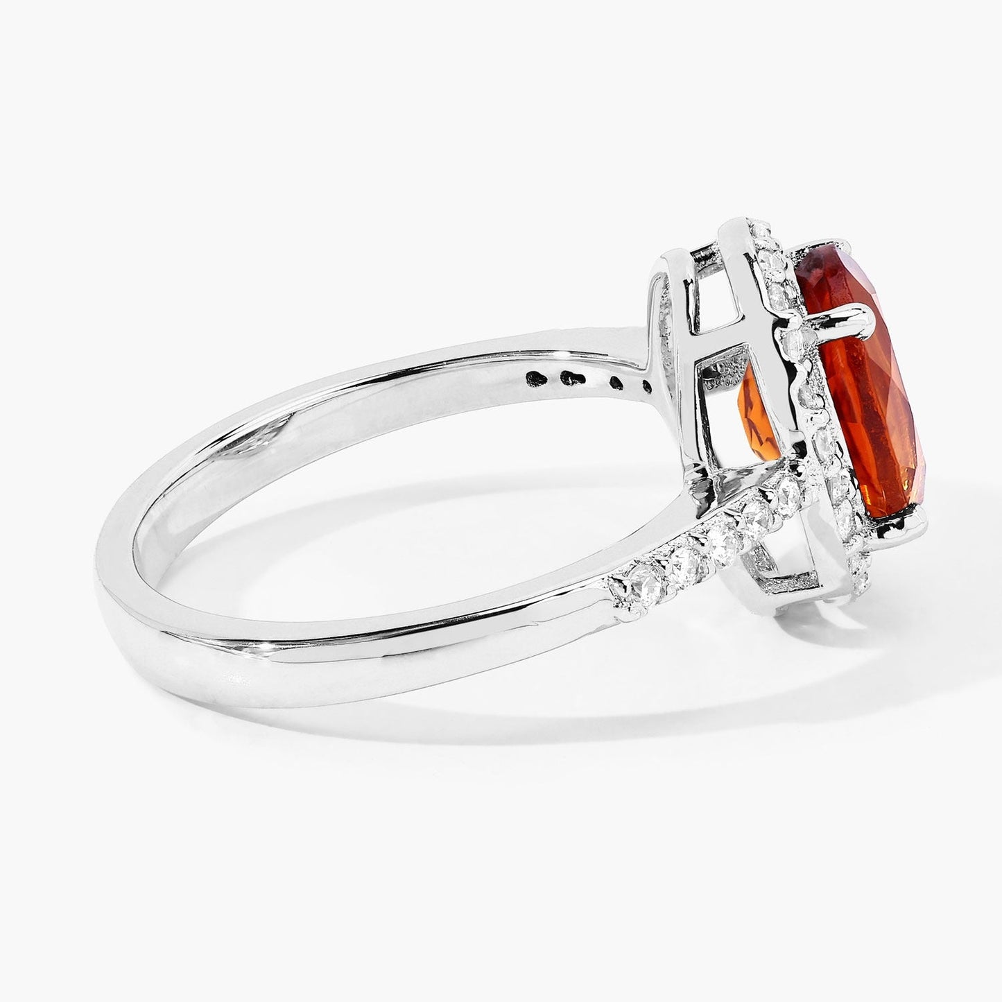 1.70 Ct Oval Yellow Madeira Citrine & Lab Diamond Prong Silver Halo Pave Ring