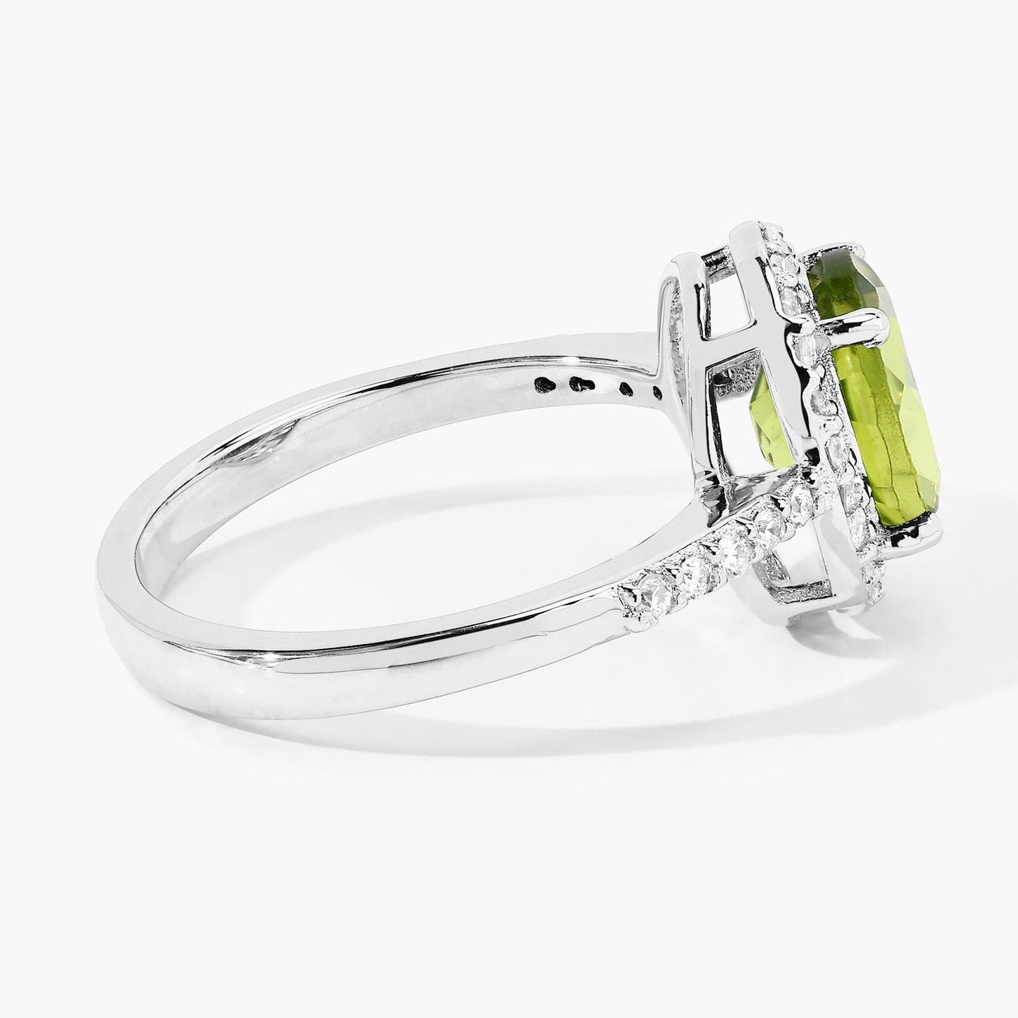 1.70 Ct Oval Green Peridot and Lab Diamond Prong Silver Halo Pave Ring