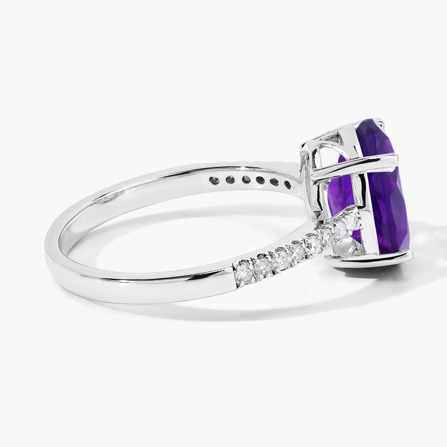 2.20 Ct Oval Purple Amethyst and Lab Diamond Prong Silver Pave Cocktail Ring