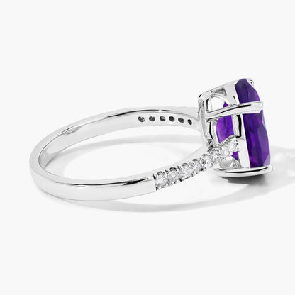 2.20 Ct Oval Purple Amethyst and Lab Diamond Prong Silver Pave Cocktail Ring