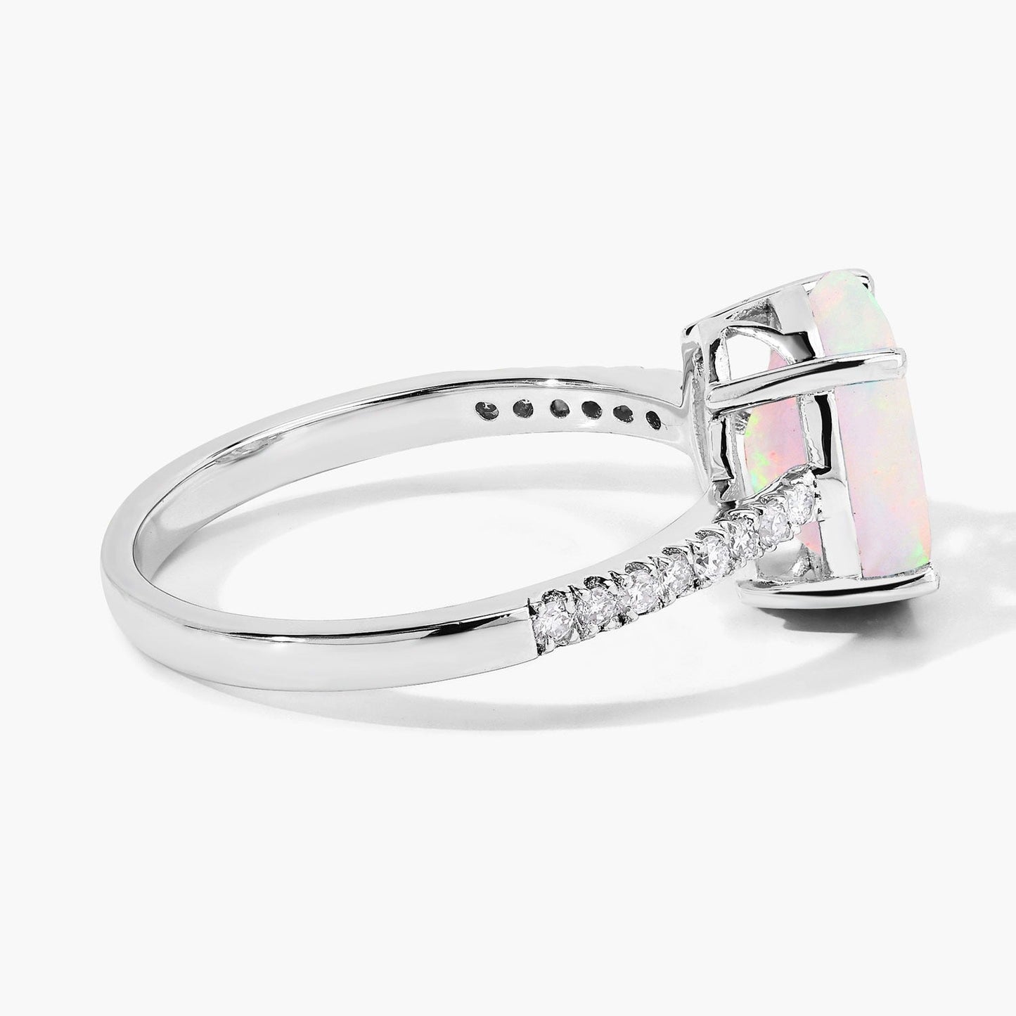 1.56 Ct Oval White Ethiopian Opal and Lab Diamond Silver Pave Bridge Ring