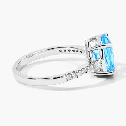 2.55 Ct Oval Swiss Blue Topaz & Lab Diamond Silver Pave Bridge Ring