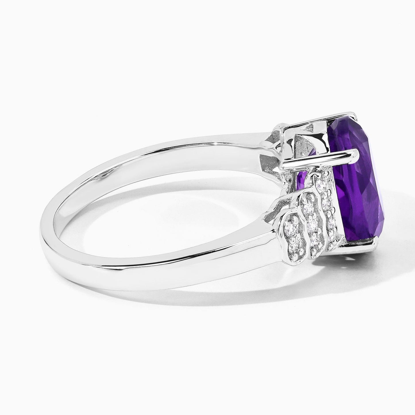 2.20 Ct Oval Purple Amethyst & Lab Diamond Prong Silver Bridge Ring