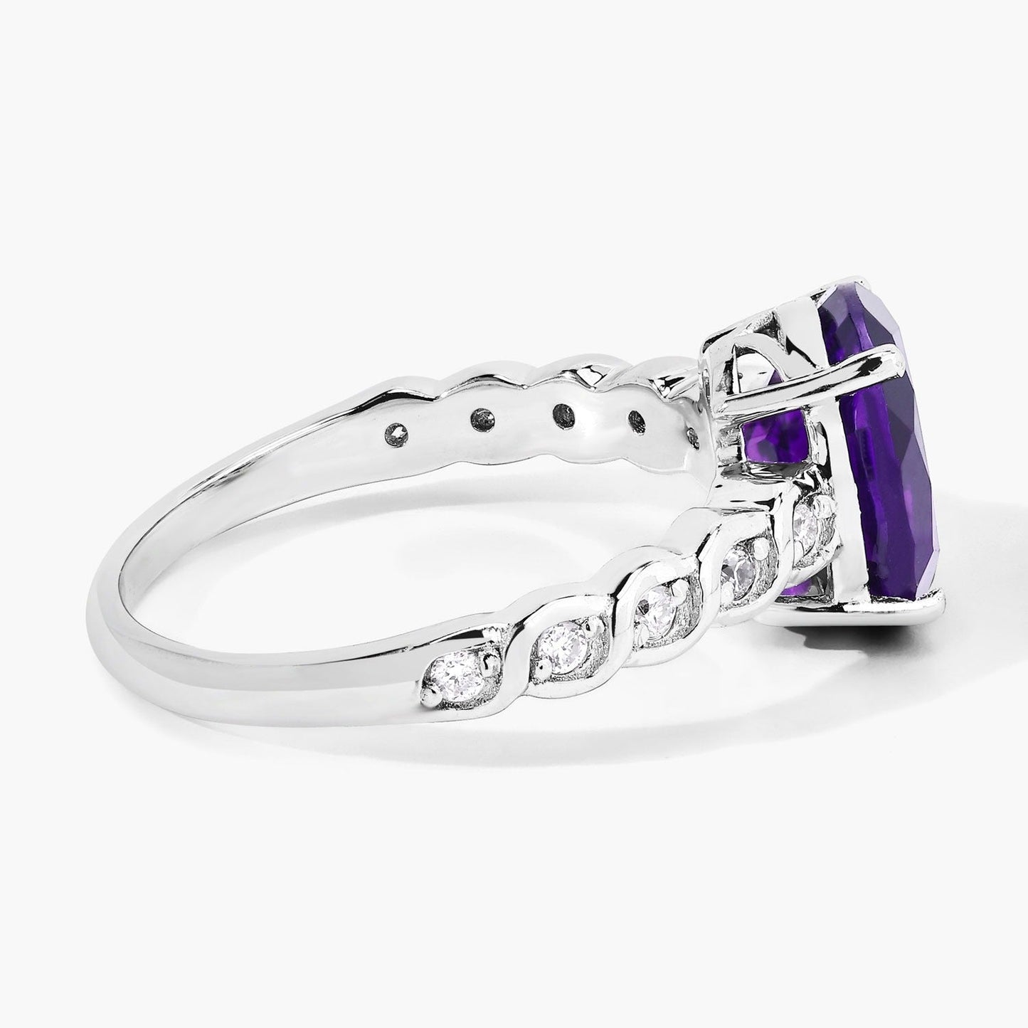 2.20 Ct Oval Purple Amethyst and Lab Diamond Prong Silver Bridge Ring