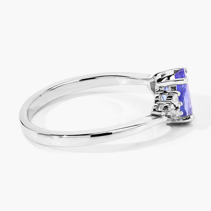 0.75 Ct Oval Violet Tanzanite & Lab Diamond Prong Sterling Silver Bypass Ring