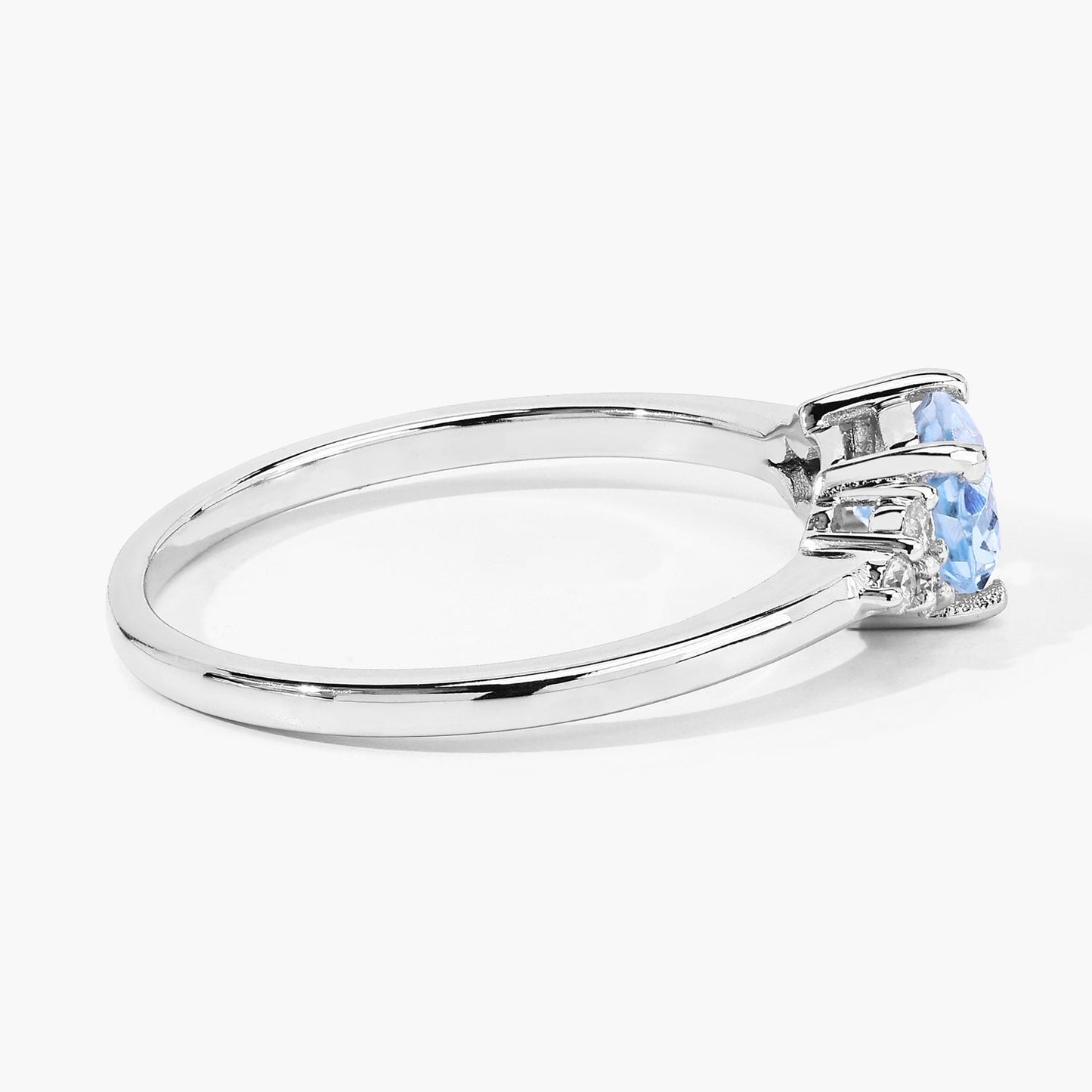 0.60 Ct Oval Blue Aquamarine and Lab Diamond Prong Sterling Silver Cocktail Ring
