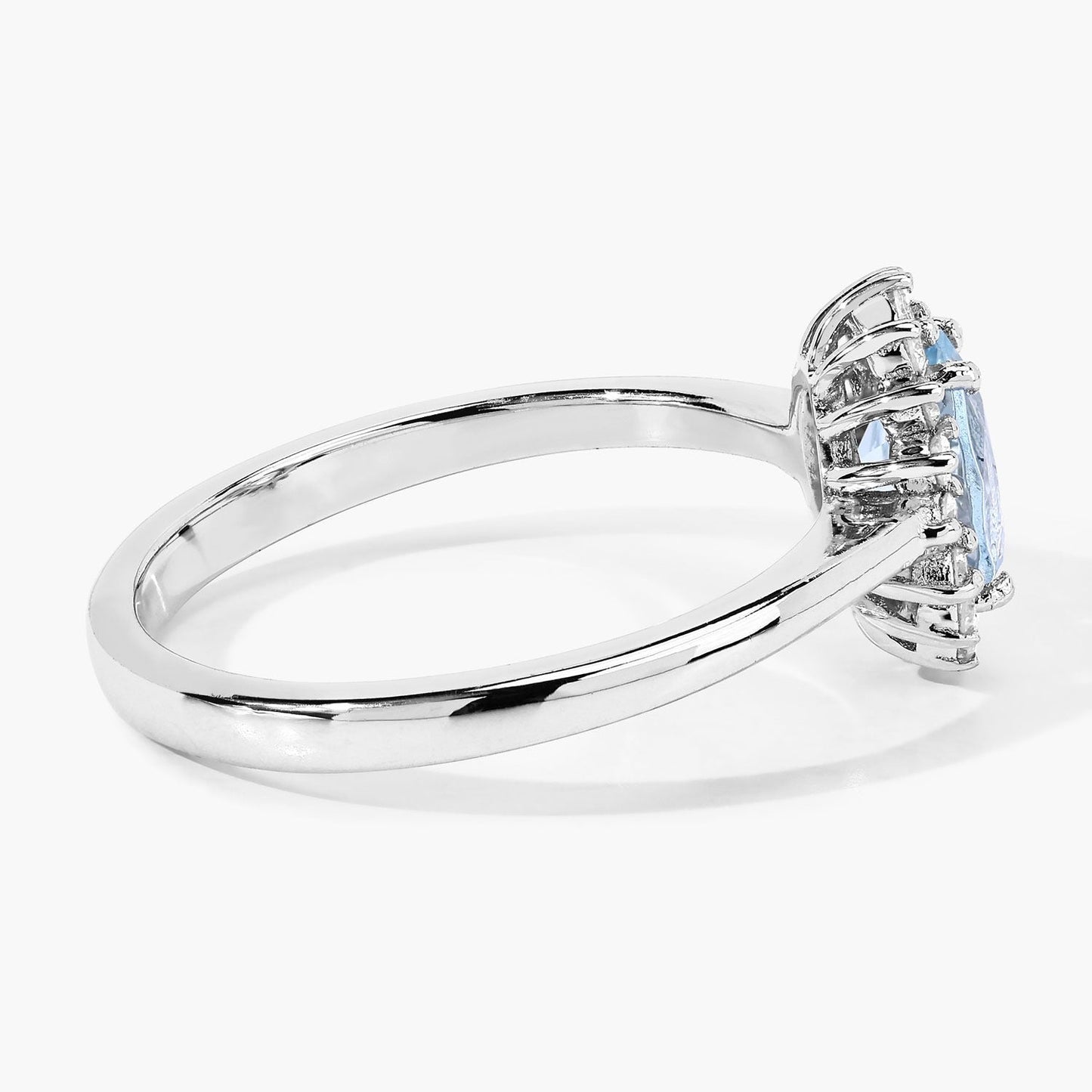 0.60 Ct Oval Blue Aquamarine and Lab Diamond Prong Sterling Silver Halo Ring