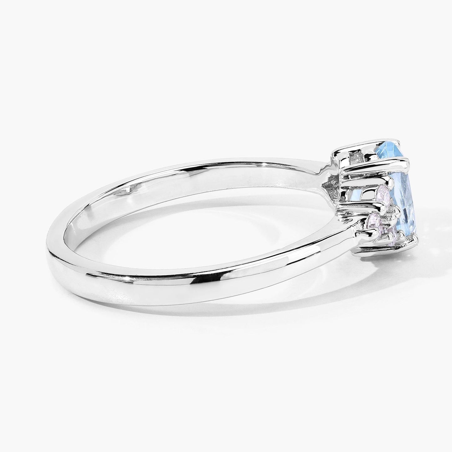 0.60 Ct Oval Blue Aquamarine and Lab Diamond Prong Silver Cocktail Ring