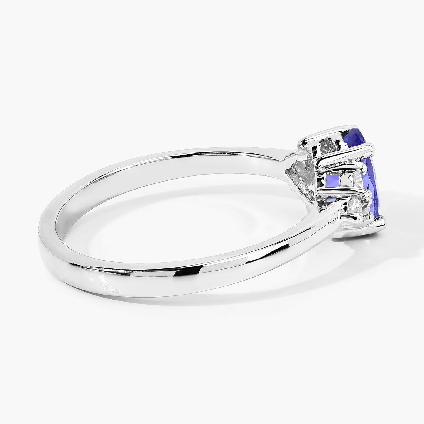 0.75 Ct Oval Violet Tanzanite and Lab Diamond Prong Silver Cocktail Ring