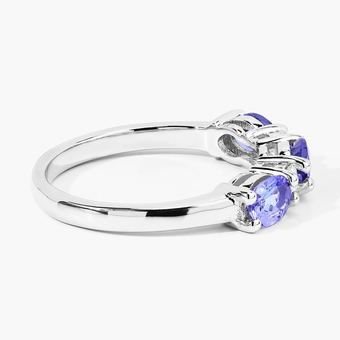 0.99 Ct Oval Violet Tanzanite and Lab Grown Diamond Prong Silver Five Stone Ring