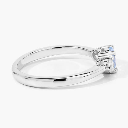 0.38 Ct Round Blue Aquamarine and Lab Diamond Prong Silver Three Stone Ring