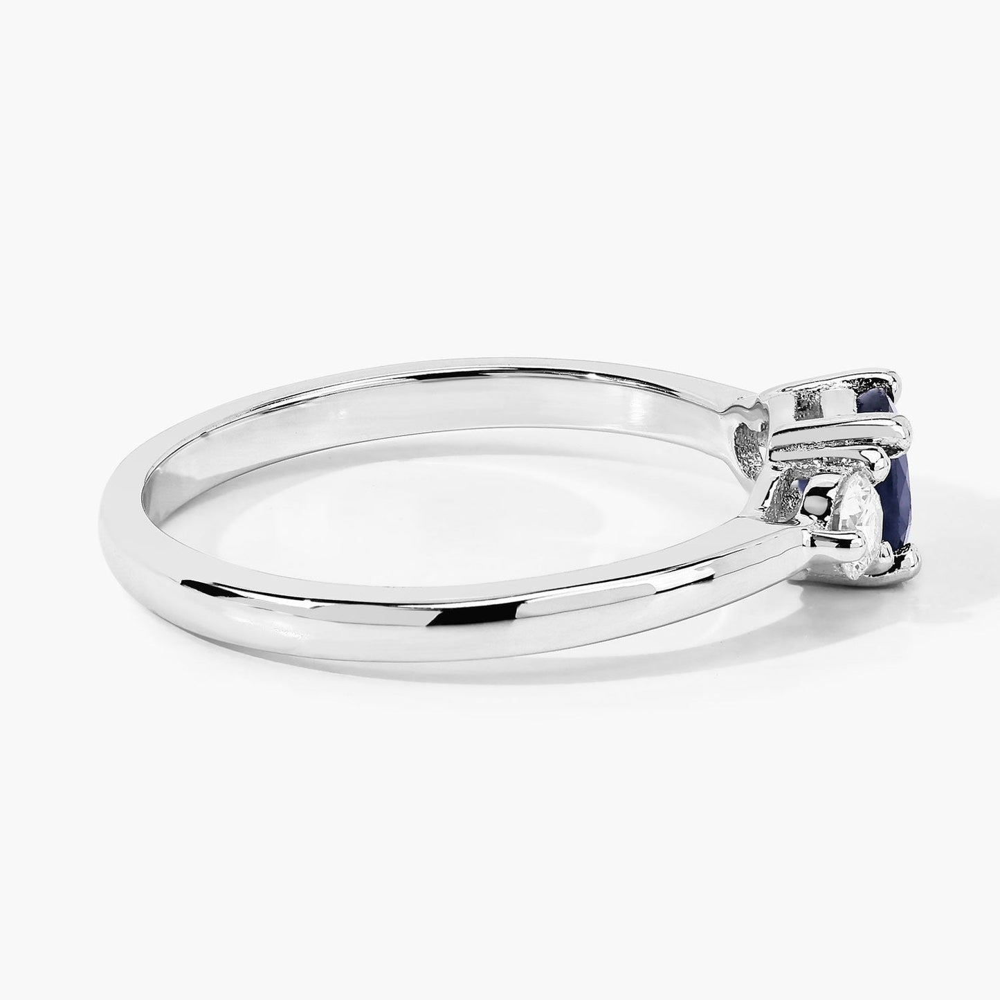 0.65 Ct Round Blue Sapphire and Lab Diamond Prong Silver Three Stone Promise Ring