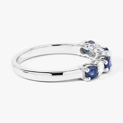 0.52 Ct Round Blue Sapphire Lab Diamond Prong Silver 7 Stone Half Eternity Ring