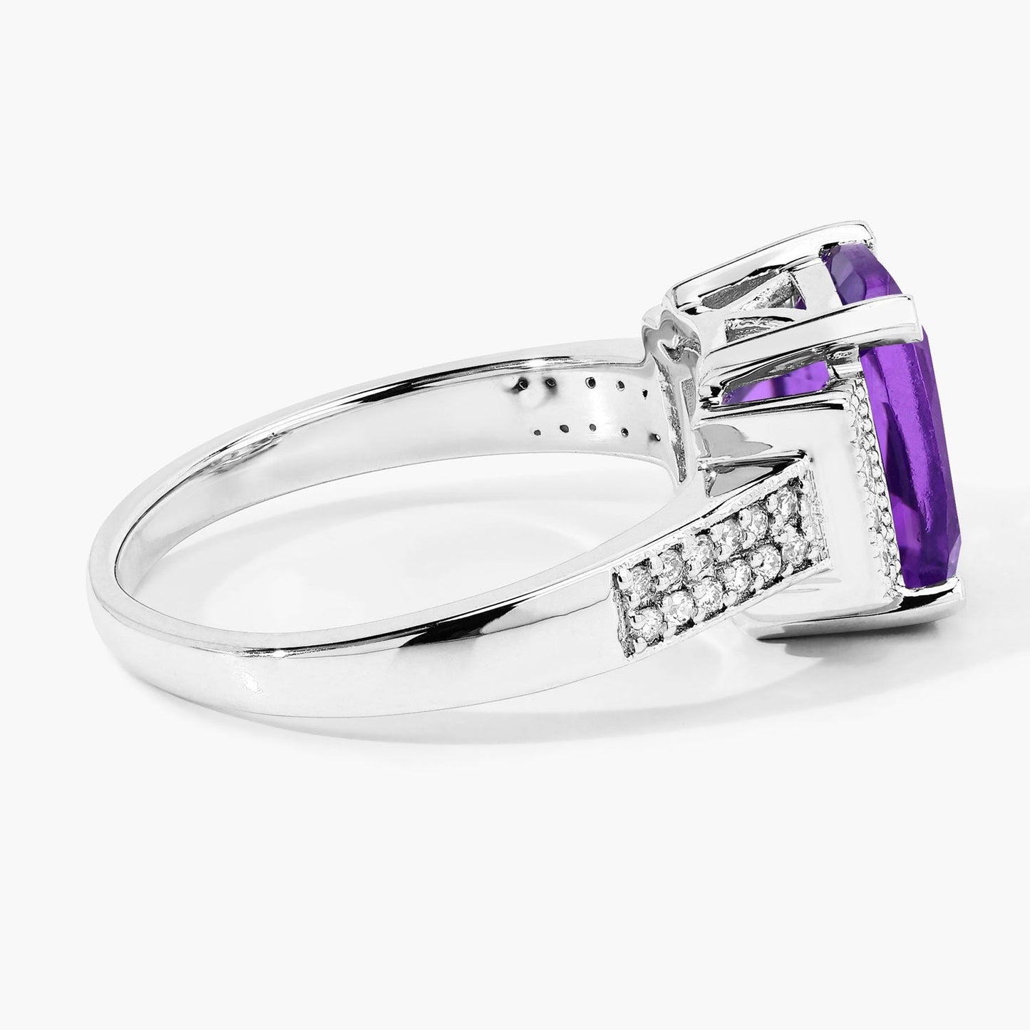 2.60 Ct Cushion Purple Amethyst and Lab Diamond Prong Silver Statement Ring