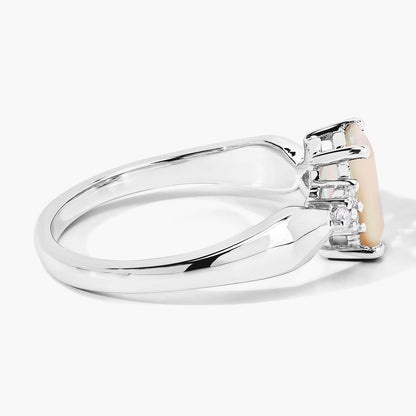 0.85 Ct Cushion White Ethiopian Opal and Lab Diamond Silver Cocktail Ring