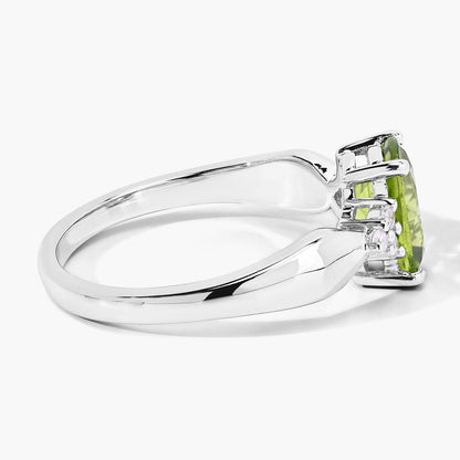 1.40 Ct Cushion Green Peridot & Lab Diamond Prong Silver Cocktail Ring