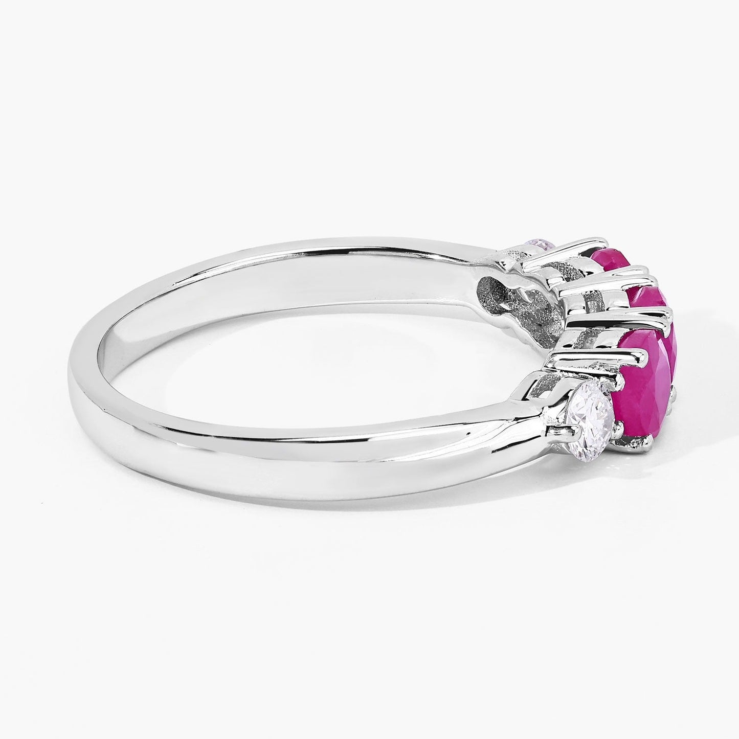 0.81 Ct Round Red Mozambique Ruby & Lab Diamond Prong Silver Five Stone Ring