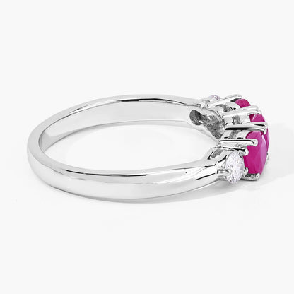 0.81 Ct Round Red Mozambique Ruby & Lab Diamond Prong Silver Five Stone Ring