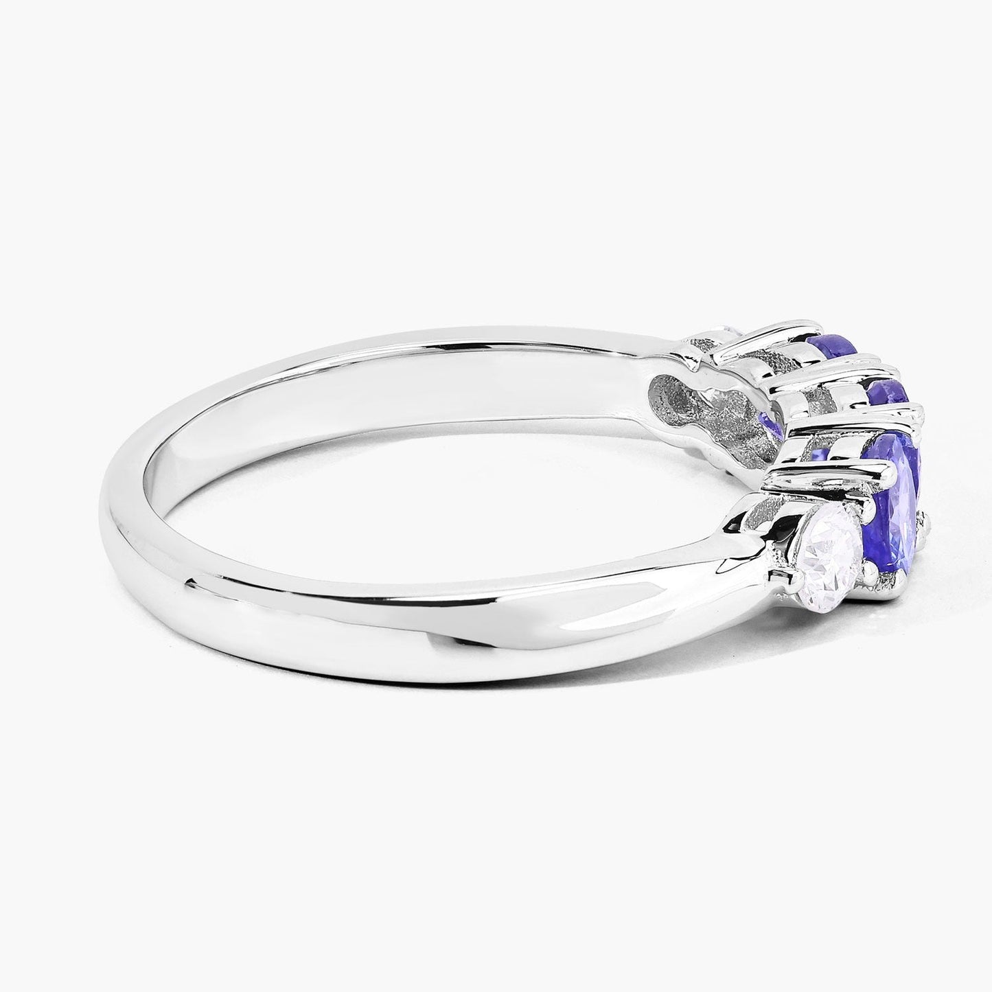 0.69 Ct Round Violet Tanzanite & Lab Diamond Prong Silver Five Stone Ring