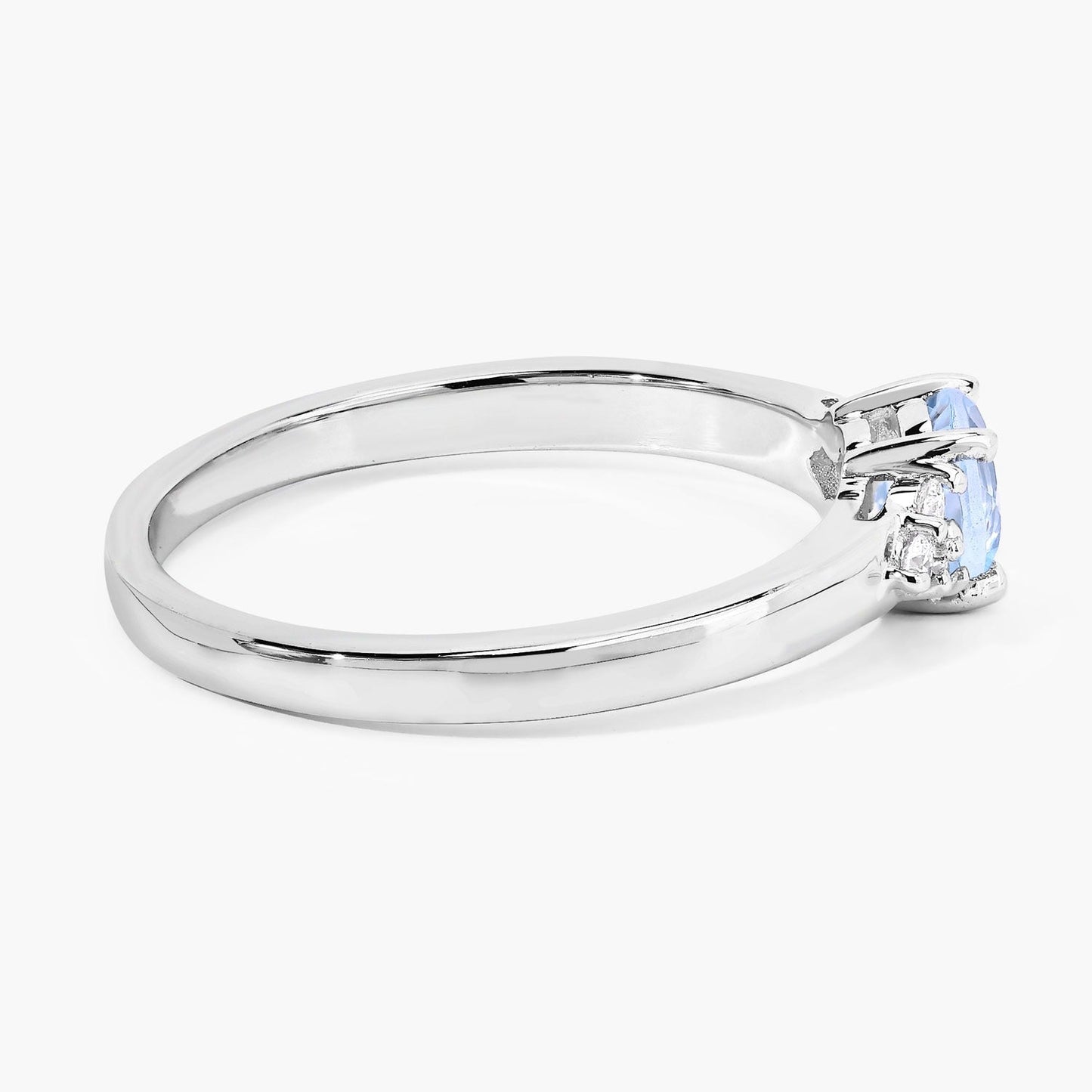 0.38 Ct Round Blue Aquamarine and Lab Diamond Prong Silver Cocktail Ring